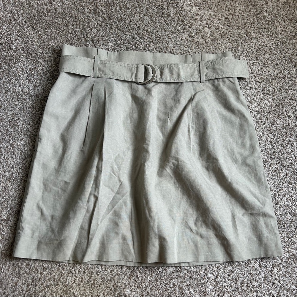 NWT Ann Taylor Light Gray Cream A-Line Skirt Linen Blend Casual Summer Neutral